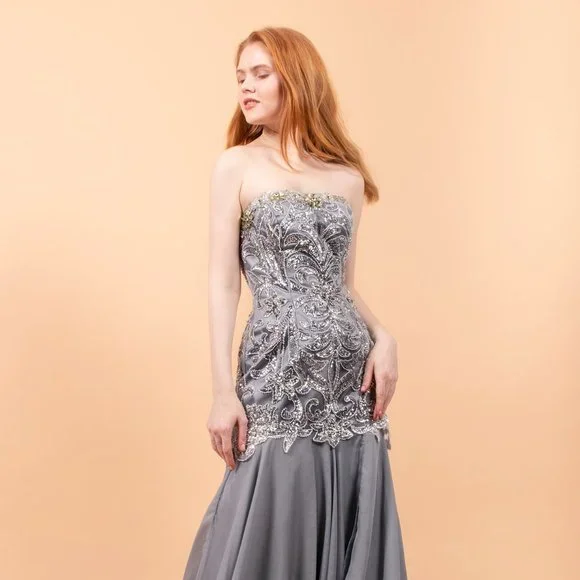 NEW OFF SHOULDER SLEEVELESS A-LINE STRAPLESS EMBROIDERED SEQUINS DRESS GL1147